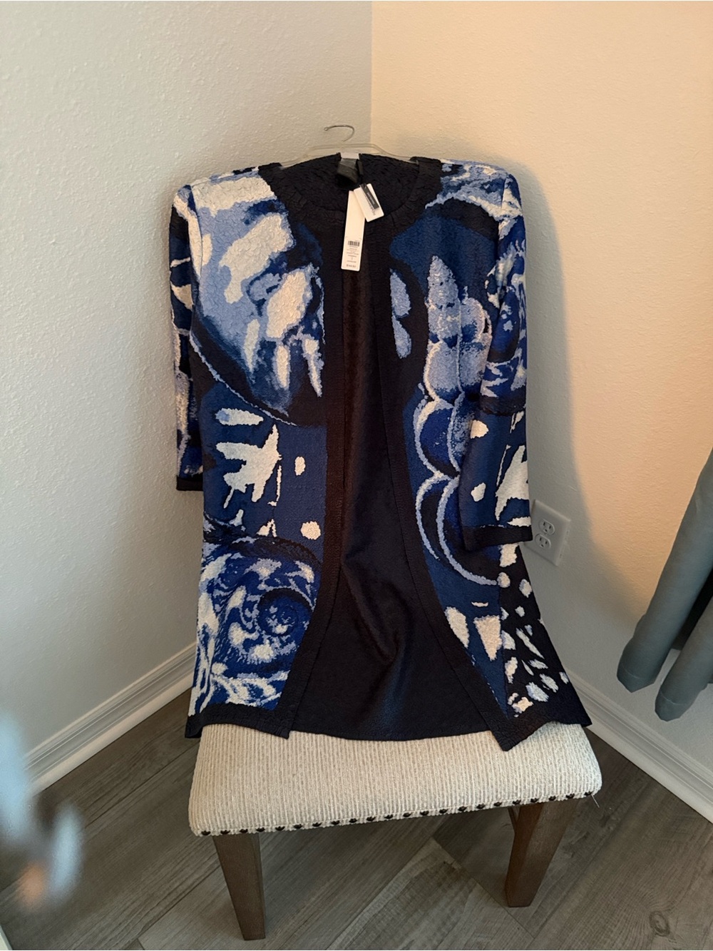 Chico's Navy and Blue Open Front Cardigan lightweight & reversible. Size 1 (S-M)